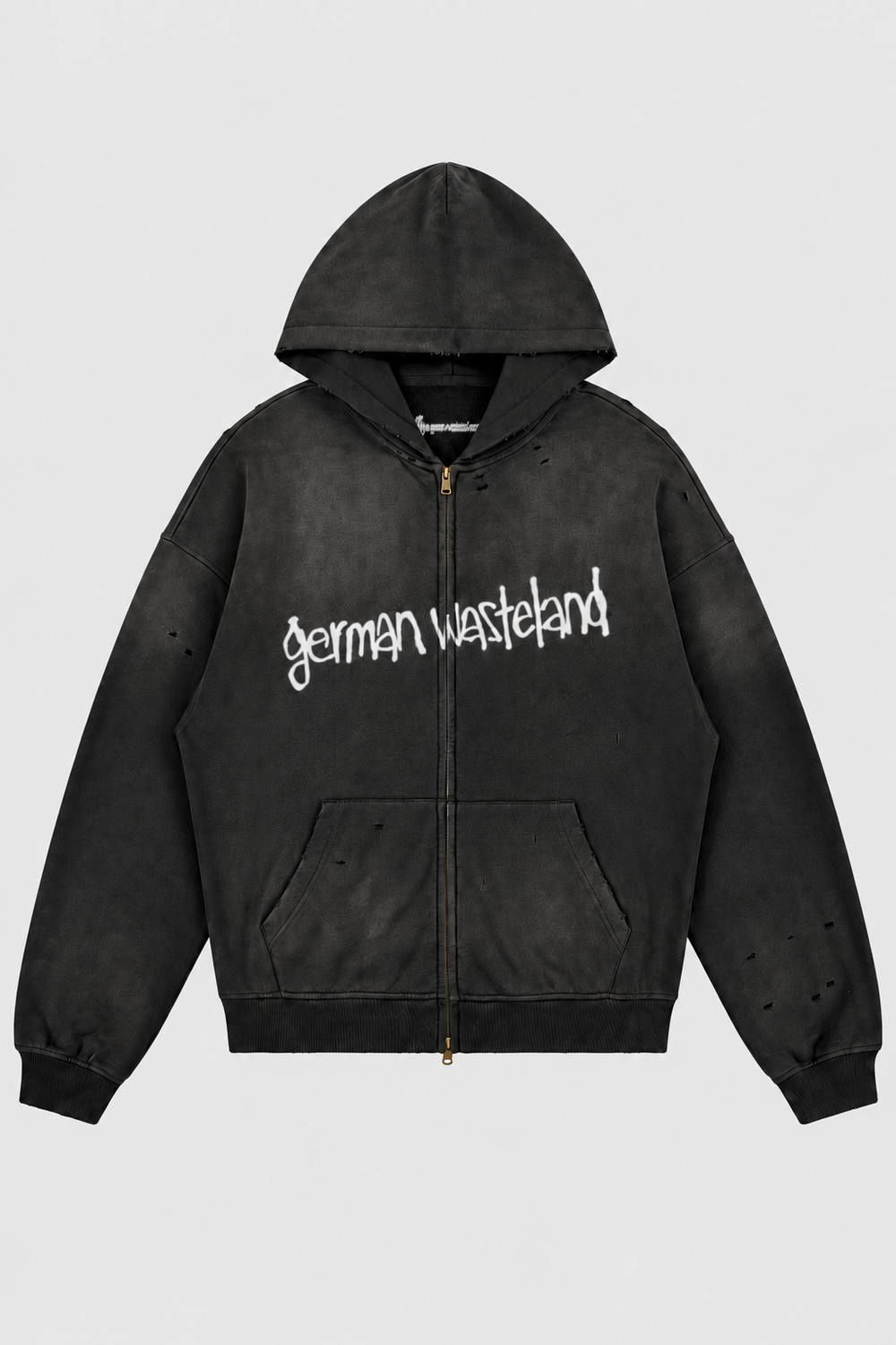 distressed zip hoodie – Vorderansicht – Black
