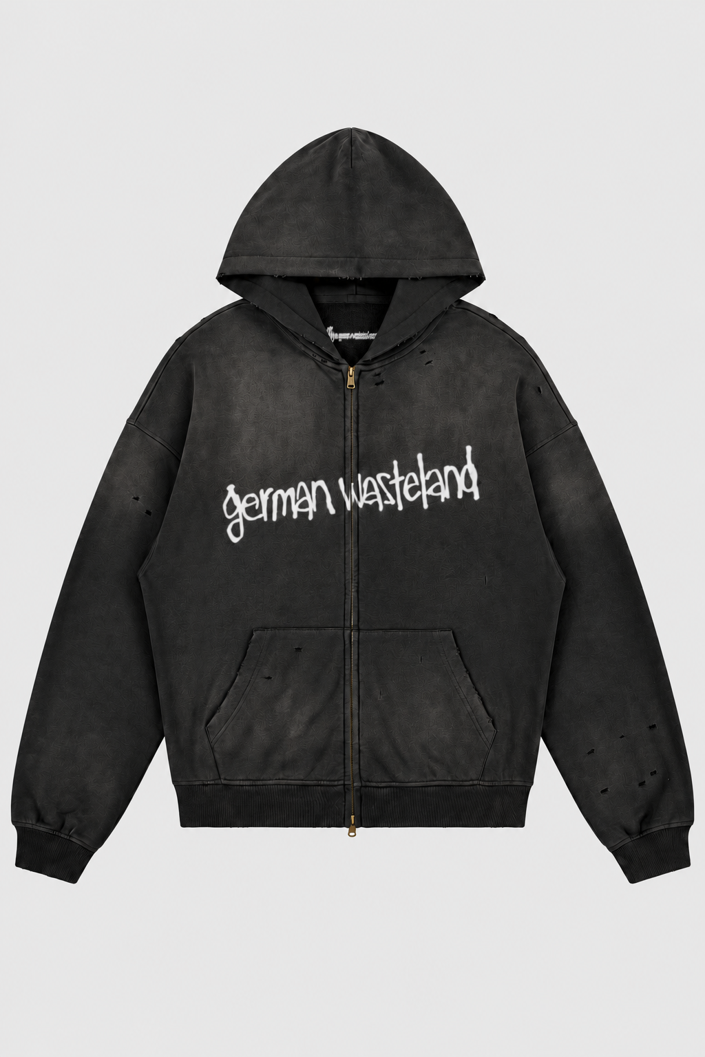 distressed zip hoodie – Vorderansicht – Black
