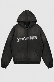 distressed zip hoodie – Vorderansicht – Black