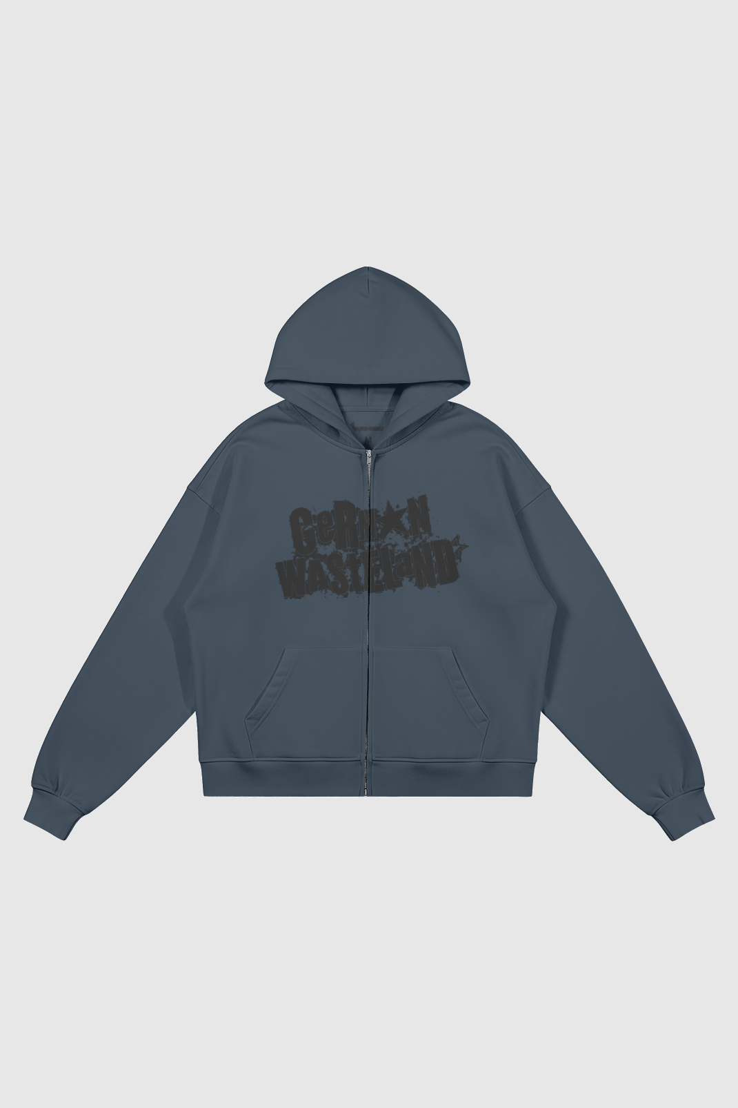 trash zip hoodie – Vorderansicht – Grey Blue